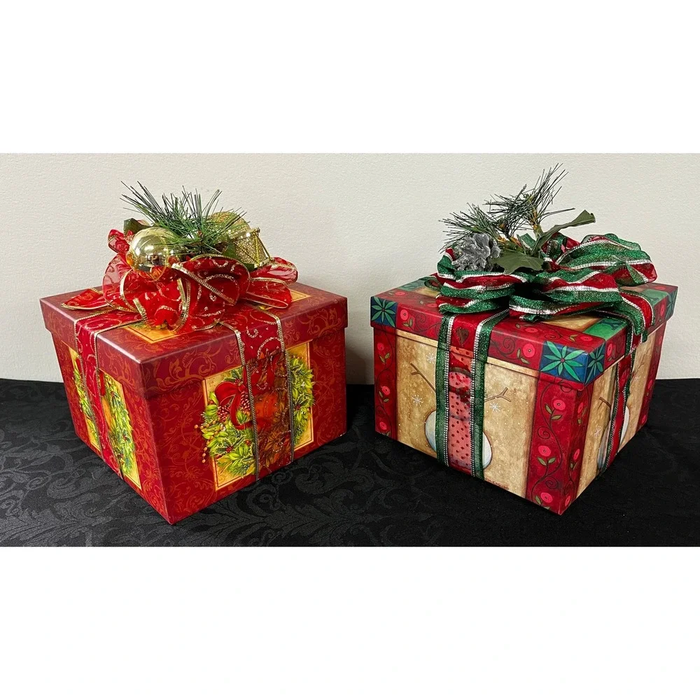 Lindy Bowman Christmas Gift Boxes Set of 2 Snowman Wreath Holiday Decor Storage